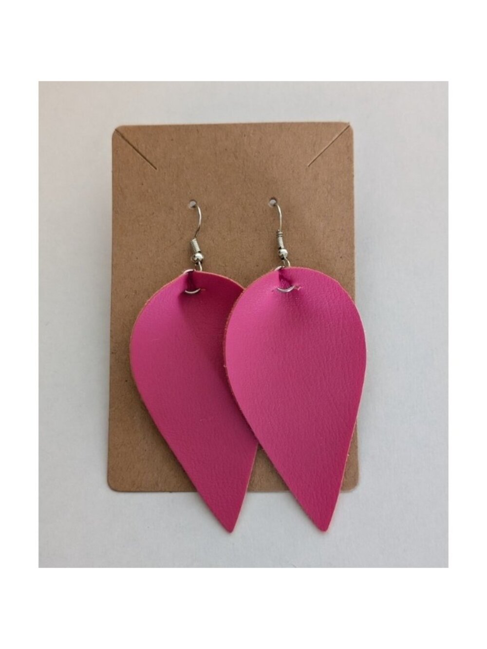 Pink Dangle Faux Leather Leaf Look French Wire Earrings Felted Back NWOT - Picture 3 of 3